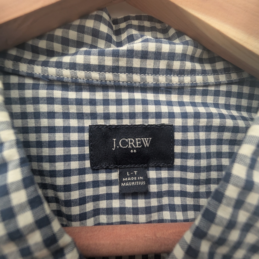 J. Crew Men's Navy and White Gingham Shirt